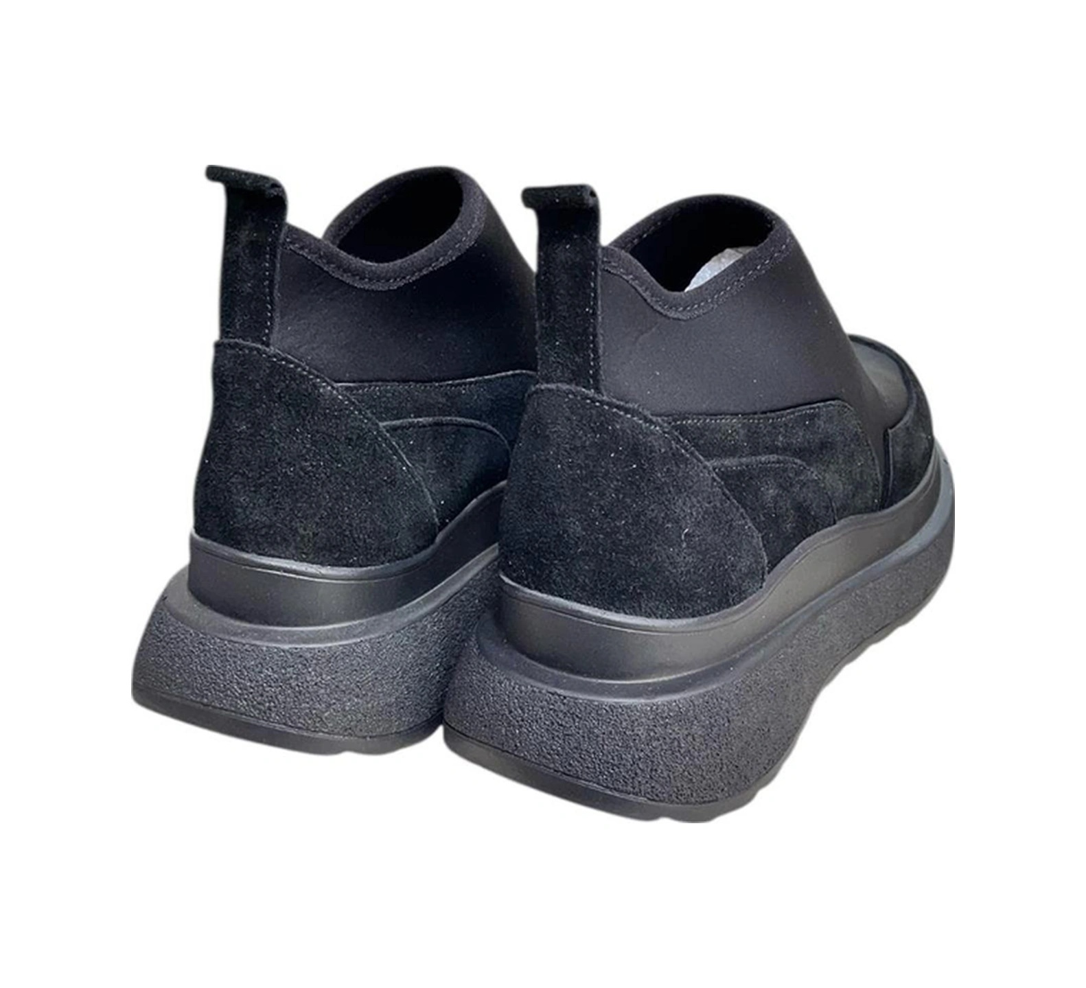 Tufan Shoes Siyah Hakiki Deri Süet Strech Yüzlü Bilekte Sneaker Siyah