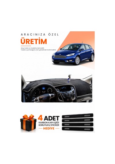 Ford Focus 3.5 Hatchback 2014-2018 Uyumlu Torpido Koruma Örtüsü Oto Kılıfı - Siyah Gri