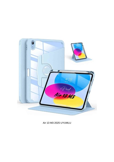 Apple Uyumlu iPad Air 13 2025 M3 Çip 360 Dönebilen Yatay Dikey Standlı Fuchsia Pino Tablet Kılıfı Kılıf