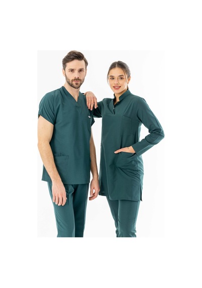 Terikoton Uzun Kol Doktor Hemşire Forması Avcı Yeşili Ttst0004 Avcı Yeşili