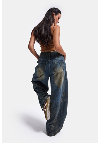 Kadın T.kot Rengi Palazzo Baggy Fit T17t Özel Tasarım Denim Jean Mavi