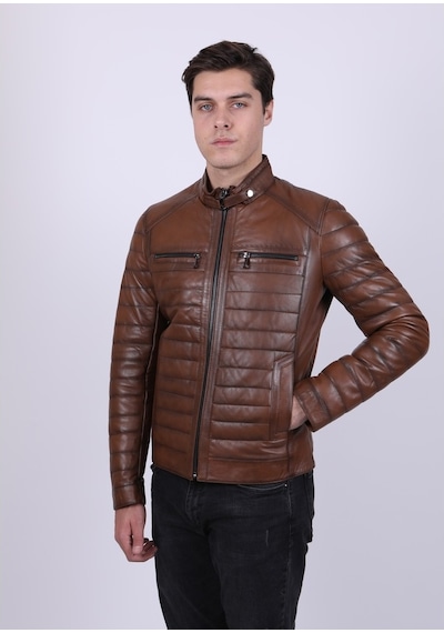 New Zaya Leather Erkek Açık Kahverengi Şişme Deri Mont Açık Kahverengi