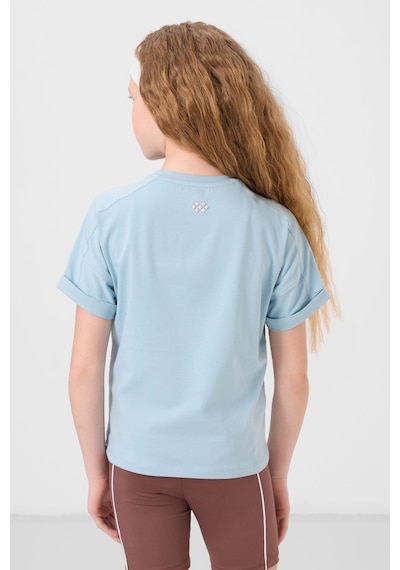 Açık Mavi Pamuklu O Yaka Oversize Fit Basic Kız Çocuk T-shirt - 75182 Açık Mavi