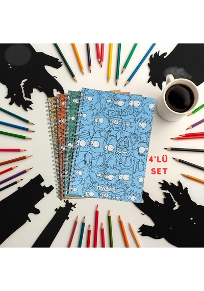 A5 Spiralli Kafalar Defter 40 Yaprak 4'lü Tamamı Çizgisiz