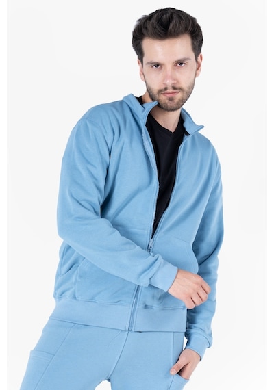 Owl 9150 Diagonel Fermuarlı Sweatshirt Light İndigo