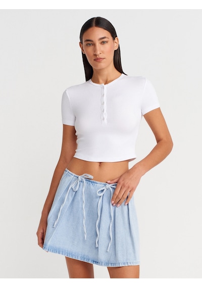 Dilvin 31647 Düğme Detaylı Crop Top-beyaz Beyaz