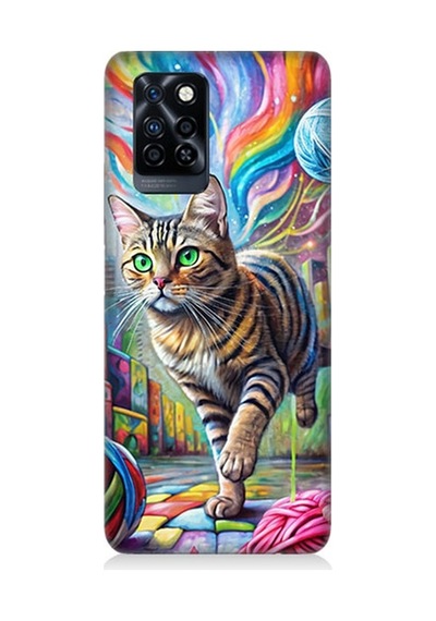 İnfinix Note 10 Pro Uyumlu Renkli Yumaklar Ve Kedi Desenli Silikon Kılıf