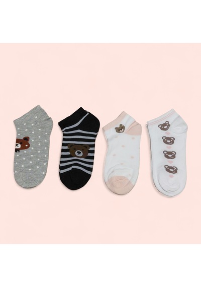 Heren Socks Heren Tedy Detaylı 4'lü Dikişsiz Kadın Patik Beyaz - Gri - Siyah Heren Socks Heren Tedy Detaylı 4'lü Dikişsiz Kadın Patik Beyaz - Gri - Siyah