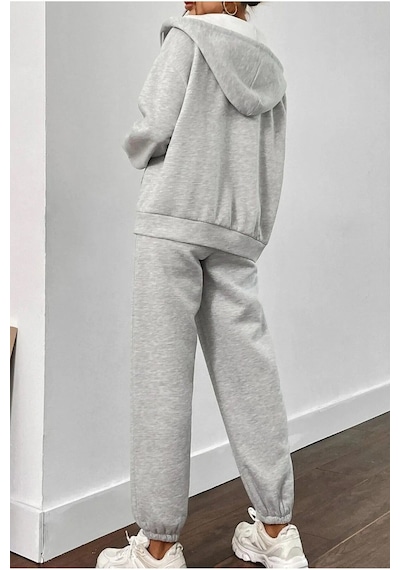 Hırsch Unisex Gri Oversize Alt Üst 2'li Eşofman Hırka Takım Gri