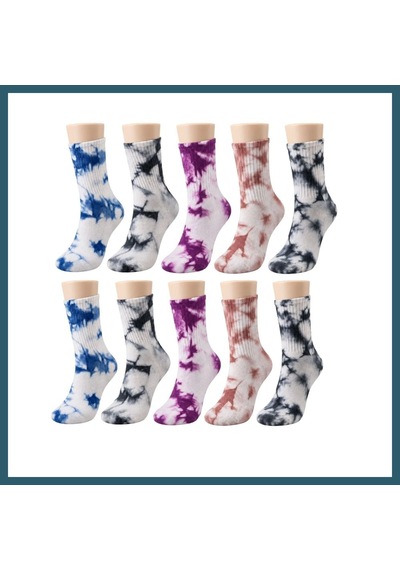 Bezos Unisex Batik Desenli Çorap 10'lu Set Pamuklu Renkli Uzun Soket Dikişsiz Nefes Alan Günlük Spor Çorabı Ob Çok  Renkli