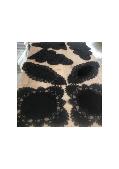 Salon Takımı Çeyizlik Siyah Runner Set 7 Parça Kadife Ranır Masa Konsol Sehpa Örtüsü Palmiye Çok Renkli