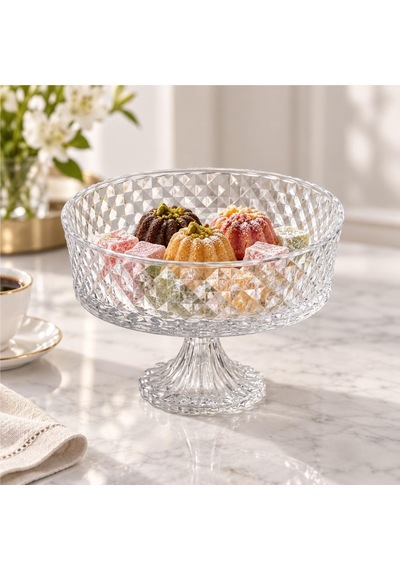 Deconox Tırtıl Desenli Ayaklı Şeffaf Cam Kurabiyelik 19 X 11,5 Cm, Meyve, Tatlı, Çerez Ve Kanape Sunum Kasesi, Tekli