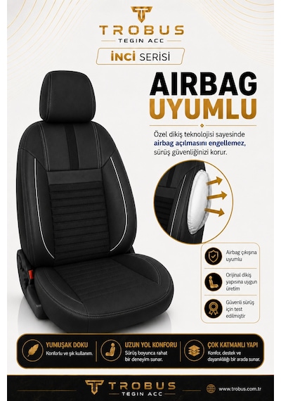 Vw Jetta 2010+ Uyumlu İnci Serisi Siyah Beyaz Oto Koltuk Kılıfı