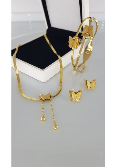 Kelebek New Gold Rengi Çelik Takı Seti Gümüş - Rose Gold