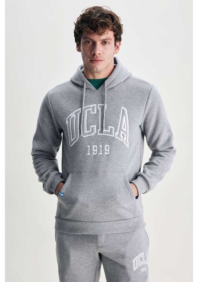 Ucla Jepsen Gri Kapüşonlu Nakışlı Standard Fit Erkek Sweatshirt Gri