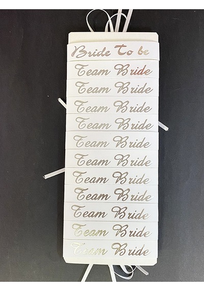 Bride To Be Bileklik - Team Bride Bileklik - Beyaz Üzeri Metalize Gümüş Yazılı 12 Adet