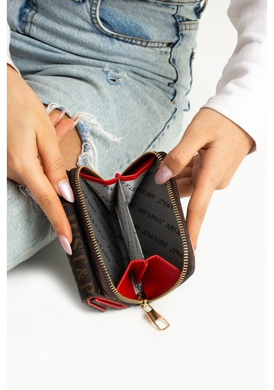 Just Polo Kadın Bol Kartlıklı Kağıt Para Bölmeli Cüzdan 12cmx10cm Pbu02 Kahve-kırmızı Kahverengi - Kırmızı