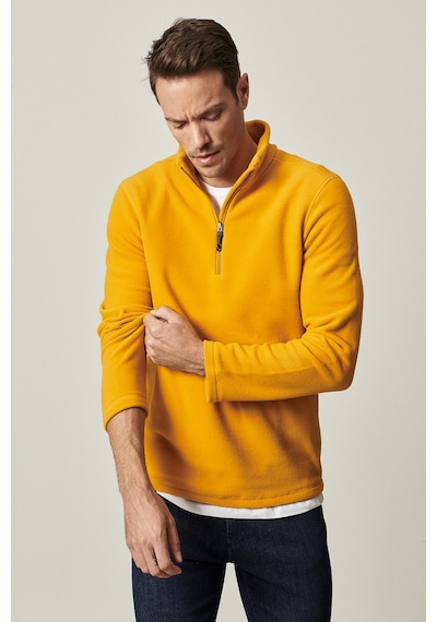 Erkek Sarı Anti-pilling Tüylenme Yapmayan Standart Fit Dik Yaka Polar Sweatshirt Sarı