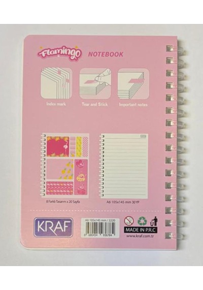 Kraf A6 Spiralli Bloknot + Index Pp + Yapışkanlı Not Kağıdı Set Flamingo Temalı