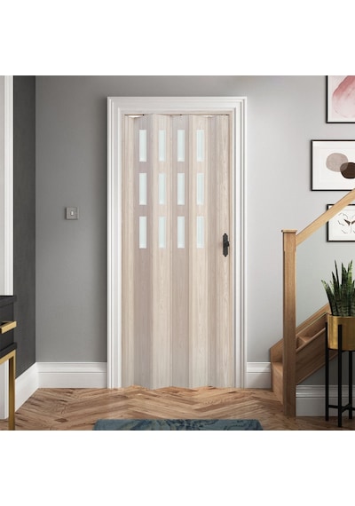 Faran Dekorasyon 87 x 215 Akçaağaç Renk Camlı Pvc Akordiyon Katlanır Kapı - FRNAKMODEL-76