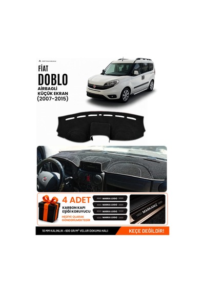 Fiat Doblo 2007-2015 Airbagli Küçük Ekran Uyumlu Velur Torpido Örtüsü - Siyah Gri