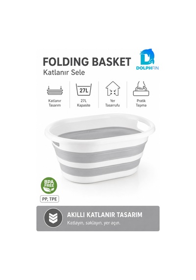 Katlanır Sele 27 Lt Ev Dolap Banyo Düzenleyici Organizer Beyaz-gri