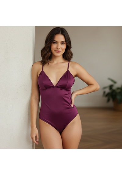 Kadın Saten Kumaş Bordo Renk Body Bb2427