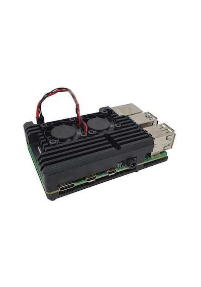 Robotistan Raspberry Pi 4 Alüminyum Çift Fanlı Muhafaza Kutusu -