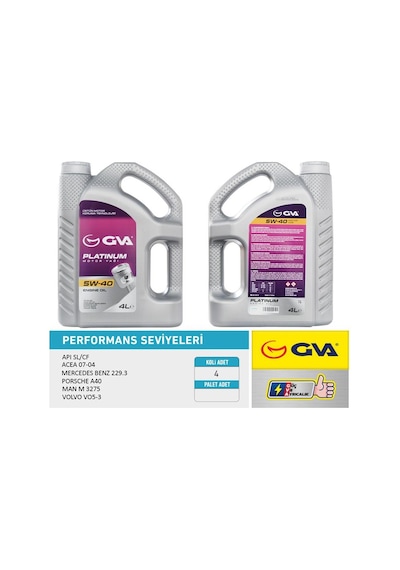 Gva Motor Yağı 5w40 4 Lt Platınum Tam Sentetik Apı Sl/cf Gva 9920182