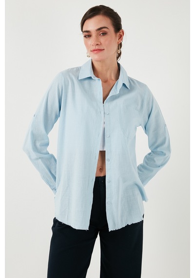 Lela Pamuklu Regular Fit Cepli Bayan Gömlek Cf25S16992 Mavi