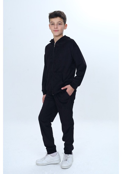 Toontoy Kids Toontoy Erkek Çocuk 2'li Takım Kapüşonlu Fermuarlı Sweatshirt & Beli Paçası Lastikli Jogger Eşofman Altı - Kadife Siyah Toontoy Kids Toontoy Erkek Çocuk 2'li Takım Kapüşonlu Fermuarlı Sweatshirt & Beli Paçası Lastikli Jogger Eşofman Altı - Kadife Siyah