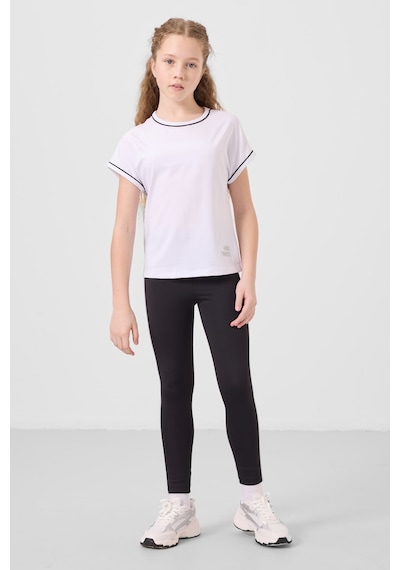 Tommylife Beyaz-siyah O Yaka Yan Şerit Detaylı Standart Fit Performans Kız Çocuk Tayt Takım - 75191 Beyaz - Siyah