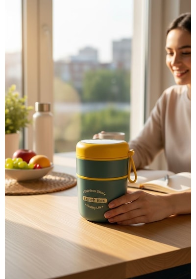 Tohana Kulplu Çelik Sefer Tası - Yemek Termosu Saklama Kabı 2 Katlı Mavi 710 Ml. 304 Çelik Pembe