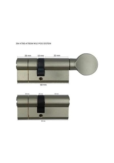 264 Ortak Anahtarlı Tuzaklı 2'li Set Ktbs + Ktbsm Kilit Göbeği, Tuzaklı Silindir 2'li Set, Barel 68 Mm, Nikel Genel