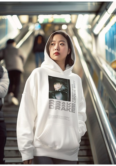 Drake Lover Boy Baskılı Unisex Oversize Rapper Hoodie Beyaz