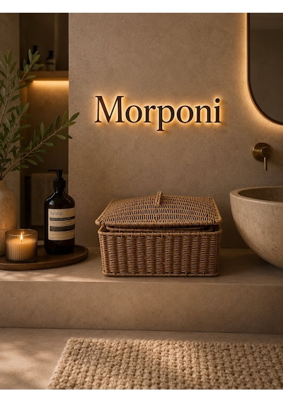 Lüks Rattan 3'lü Kapaklı Düzenleyici Sepet - Banyo Ve Ev Organizer Seti Mrl-105a Sarı