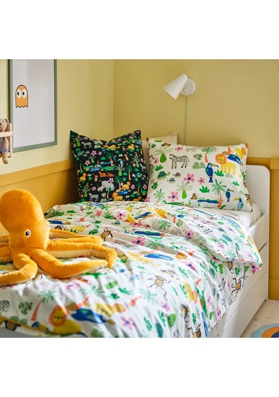 Ikea Natthager Tek Kişilik Nevresim Takımı 150 X 200 Cm Siyah - Beyaz - Yeşil - Sarı - Turuncu Çok Renkli