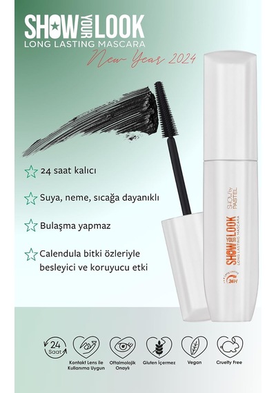 Show Your Look 24h Long Lasting Mascara - Maskara, 2024 Yeni Yıl, 9 Ml Çok Renkli