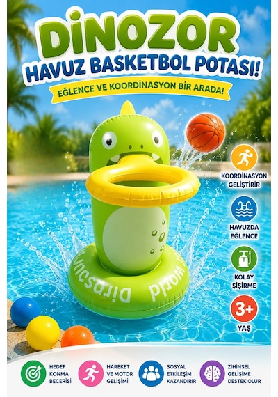 Havuz Basketbol Potası Eğlenceli Şişme Dinozor Koordinasyon Geliştirici Çocuk Su Oyuncağı Cq011-q