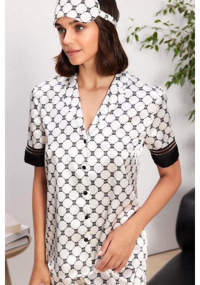 Pierre Cardin 1305 Kadın Saten Biyeli Pijama Takımı Siyah