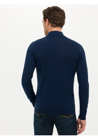 Cacharel Lacivert Slim Fit Yarım Balıkçı Basic Triko Kazak