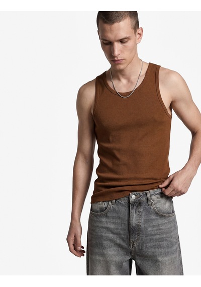 Koton Kolsuz Pamuklu Bisiklet Yaka Slim Fit Atlet Kahverengi 6sam30001mk