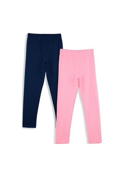 Denokids Lacivert Ve Pembe Kız C Ocuk 2'li Paket Tayt Renkli