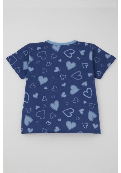 Breeze Kız Çocuk Şortlu Pijama Takımı Kalp Desenli 4-8 Yaş, İndigo