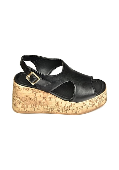 Fox Shoes U996755009 Siyah Dolgu Topuklu Kadın Ayakkabı Siyah-suni Deri