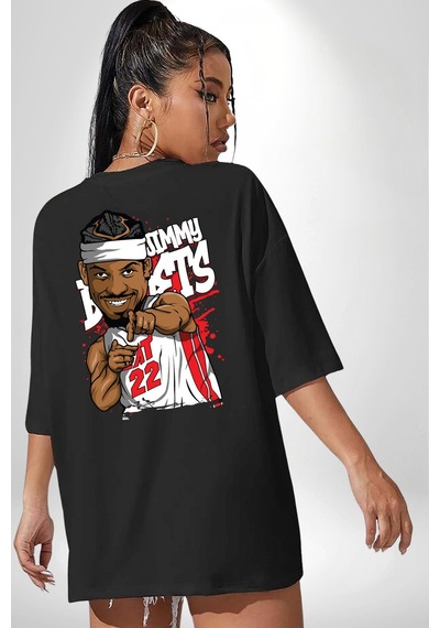 Jimmy Butler Basketbol Siyah Oversize Unisex Ön Ve Sırt Baskılı Tişört Siyah