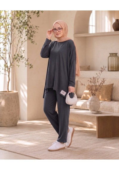 Unika Boutique Kadın Arma Detaylı Salaş İkili Takım Antrasit
