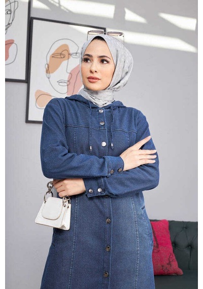 Neways 6509-denim Kapşonlu Ferace Koyu Mavi Koyu Mavi