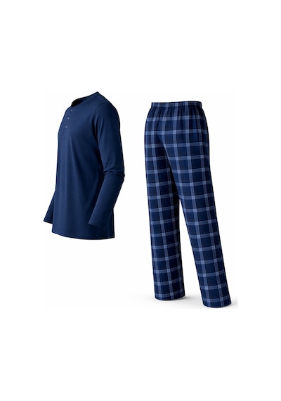Mutlu City Erkek Mevsimlik Uzun Kollu 3 Düğmeli Ekose Alt Pijama Takımı 16652 İndigo