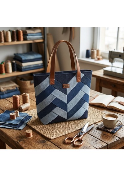 Kadın Patchwork Denim Çok Parçalı Tote Çanta Özel Tasarım Kot Omuz Çantası Çok renkli